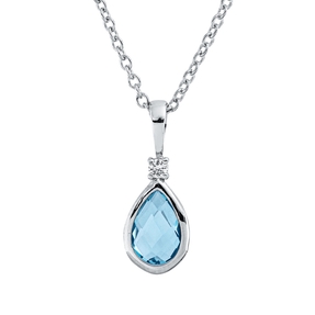 Collier aus 750 Weißgold Topas 0,48ct blau Brillant 0,02ct TW-SI L:45cm