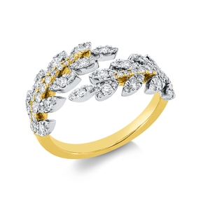 Ring Feder aus 750 Gold gelb/weiß 74 Brillanten 0,74ct TW-SI B:9,6mm