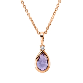 Collier Tropfen aus 750 Rotgold Amethyst 0,35ct pink Brillant 0,02ct TW-SI L:45cm