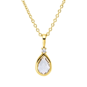 Collier Tropfen aus 750 Gelbgold Amethyst 0,4ct grün Brillant 0,02ct TW-SI L:45cm