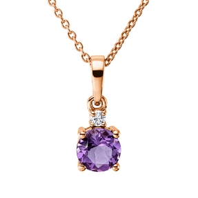 Collier aus 750 Rotgold Amethyst 0,45ct lila Brillant 0,03ct TW-SI L:45cm