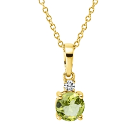 Collier aus 750 Gold Gelbgold Peridot 0,47ct Brillant 0,03ct TW-SI L:45cm Collier aus 750 Gold Gelbgold Peridot 0,47ct Brillant 0,03ct TW-SI L:45cm