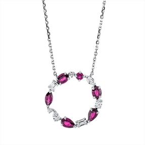 Collier 750 Weißgold 6 Rubine 1,21ct rot 7 Diamanten Fanatsy-Schliff 0,38ct TW-SI Collier 750 Weißgold 6 Rubine 1,21ct rot 7 Diamanten Fanatsy-Schliff 0,38ct TW-SI