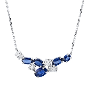 Collier aus 750 Weißgold 5 Saphire 1,55ct blau 4 Diamanten 0,49ct TW-SI L:45cm