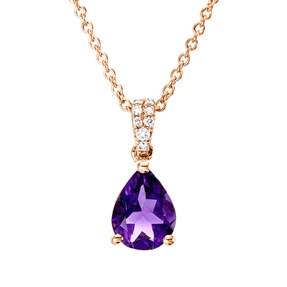 Collier aus 750 Rotgold Amethyst 0,99ct lila 8 Brillanten 0,04ct TW-SI L:45cm