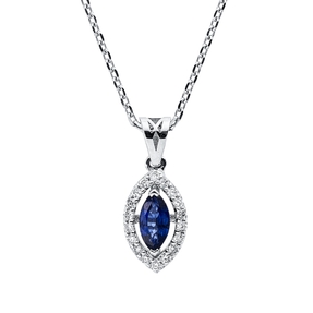 Collier aus 750 Weißgold Saphir 0,29ct blau 18 Brillanten 0,11ct F-SI L:45cm