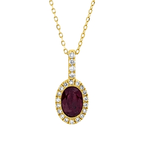 Collier aus 750 Gelbgold Rubin 0,49ct rot 22 Diamanten 0,08ct TW-SI L:45cm