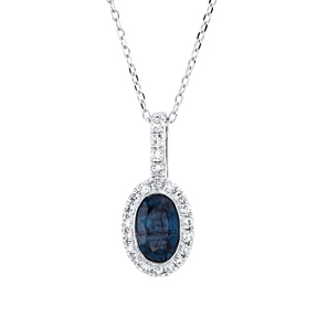 Collier aus 750 Weißgold Saphir 0,61ct blau 22 Diamanten 0,08ct TW-SI L:45cm