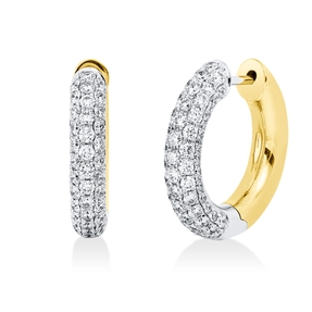 Pavé Creolen aus 585 Gold gelb/weiß 126 Diamanten 1,24ct TW-SI 17x3,2mm