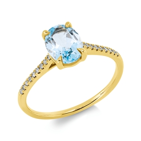 Ring aus 750 Gelbgold Topas 1,43ct skyblue 18 Diamanten 0,07ct TW-SI B:8,1mm