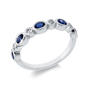 Ring aus 750 Weißgold 5 Saphire 0,64ct blau 4 Brillanten 0,08ct TW-SI B:3,6mm