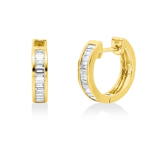 Creolen aus 750 Gelbgold 27 Diamanten Baguette-Schliff 0,51ct TW-SI 14x1,8mm