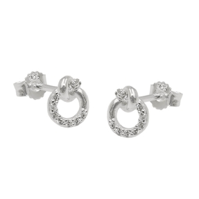 Paar kleine Ohrstecker Ohrringe 7x6mm Kreis mit Knoten Zirkonia 925 Silber