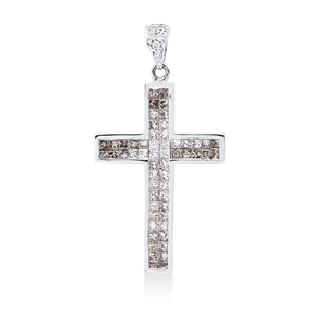 Anhänger Kreuz aus 750 Gold Weißgold 68 Diamanten 1,05ct 34,4x18,2mm mit Öse