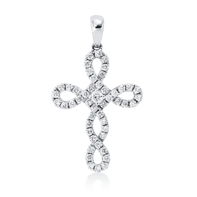 Anhänger Kreuz aus 750 Gold Weißgold 49 Diamanten 0,48ct TW-SI 28x16mm