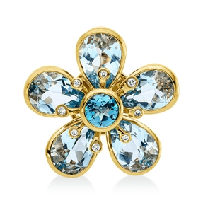Anhänger Blume aus 750 Gelbgold 6 Topase 4,6ct skyblue 8 Brillanten 0,04ct TW-SI
