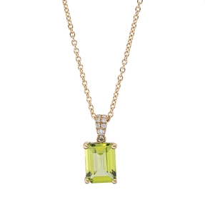 Collier aus 750 Gelbgold Peridot 1,54ct grün 8 Brillanten 0,04ct TW-SI L:45cm