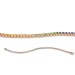 Armband aus 750 Gold Rotgold 92 Saphire 1,23ct mehrfarbig L:17,8cm 4er-Krappe