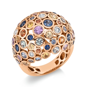 Ring 750 Rotgold 66 Saphire 5,02ct mehrfarbig 5 Brillanten 0,31ct TW-VSI B:19,8mm