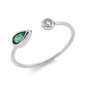 Ring aus 750 Weißgold Smaragd 0,17ct grün Brillant 0,04ct I B:4,3mm