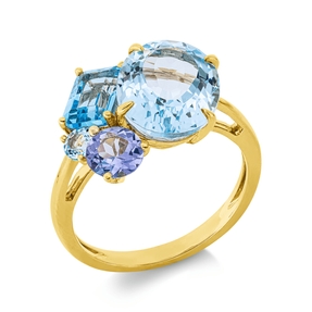 Ring aus 750 Gold Gelbgold 4 Topase 6,7ct Swissblue B:13,2mm