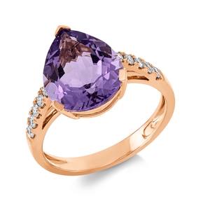 Ring aus 750 Rotgold Amethyst 3,8ct pink 10 Brillanten 0,22ct TW-SI B:12,5mm
