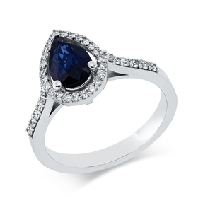 Ring aus 750 Weißgold Saphir 1,03ct blau 36 Diamanten 0,34ct F-SI B:12mm