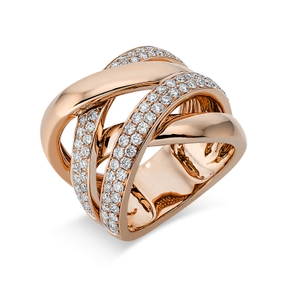 Ring aus 750 Gold Rotgold 93 Brillanten 1,1ct TW-SI B:18,2mm