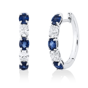 Creolen 750 Weißgold 6 Saphire 1,42ct blau 4 Diamanten Oval-Schliff 0,61ct TW-SI