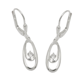 Paar Ohrhänger Ohrringe 30x6mm Doppel-Ovale mit Zirkonia weiß 925 Silber