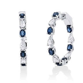 Creolen aus 750 Weißgold 14 Saphire 2,94ct blau mit Diamanten 28,9x3,3mm