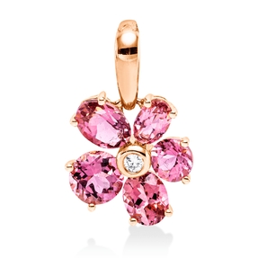 Anhänger aus 750 Rotgold 5 Turmaline 2,1ct pink Brillant 0,03ct TW-SI 17,8x11,3mm Anhänger aus 750 Rotgold 5 Turmaline 2,1ct pink Brillant 0,03ct TW-SI 17,8x11,3mm