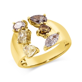 Ring aus 585 Gelbgold 6 Diamanten Fanatsy-Schliff 1,96ct fancy B:13,8mm
