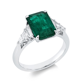 Ring aus 750 Weißgold Smaragd 3,08ct grün 6 Diamanten Fanatsy-Schliff 0,36ct E-SI Ring aus 750 Weißgold Smaragd 3,08ct grün 6 Diamanten Fanatsy-Schliff 0,36ct E-SI