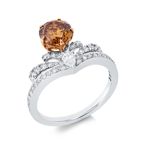 Ring aus 750 Gold weiß/rot 44 Diamanten 1,55ct orange-I3 B:12,3mm