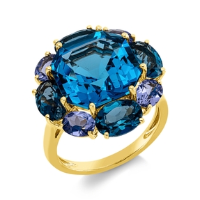 Ring aus 750 Gold Gelbgold 9 Tansanite 15,2ct blau B:20mm