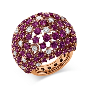 Ring aus 750 Rotgold 92 Rubine 10,33ct rot 24 Brillanten 1,57ct TW-VSI/SI B:24,5mm