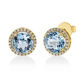 Ohrstecker 750 Gelbgold 2 Topase 5,4ct skyblue 48 Brillanten 0,26ct TW-SI Ø10,5mm Ohrstecker 750 Gelbgold 2 Topase 5,4ct skyblue 48 Brillanten 0,26ct TW-SI Ø10,5mm