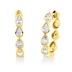 Creolen aus 750 Gelbgold 10 Diamanten Tropfen-Schliff 1,13ct TW-VSI 21,3x3,7mm