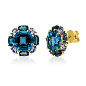 Ohrstecker aus 750 Gold Gelbgold 18 Tansanite 11,7ct blau 14,8x14,6mm