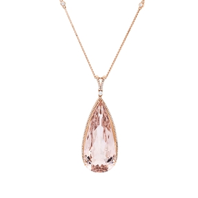 Collier aus 585 Rotgold Morganit 70,1ct rosé 125 Brillanten 0,62ct TW-SI L:46cm