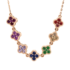 Collier aus 750 Gold Rotgold 35 Saphire 0,89ct mehrfarbig L:45,7cm