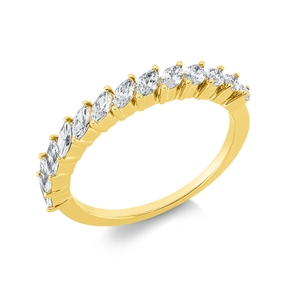 Halb-Memoire Ring 750 Gelbgold 13 Diamanten Navette-Schliff 0,67ct TW-SI B:3,2mm