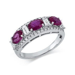 Ring aus 750 Weißgold 3 Rubine 1,61ct rot 42 Diamanten 0,63ct TW-SI B:6,8mm