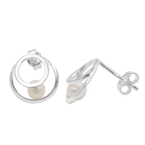Paar Ohrstecker Ohrringe 11mm zwei Kreise mit Süßwasserperlen 925 Silber