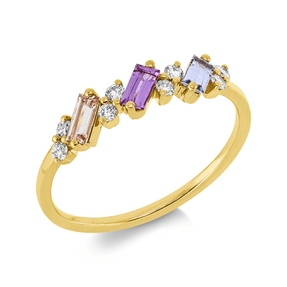 Ring 750 Gelbgold 3 Saphire 0,38ct mehrfarbig 8 Brillanten 0,14ct TW-SI/PI B:4mm