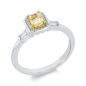 Ring aus 750 Gold gelb/weiß 27 Diamanten 0,66ct gelb B:7,3mm 4er-Krappe