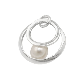 Anhänger zwei Kreise 16mm mit Süßwasser-Zuchtperle 925 Silber Halsschmuck