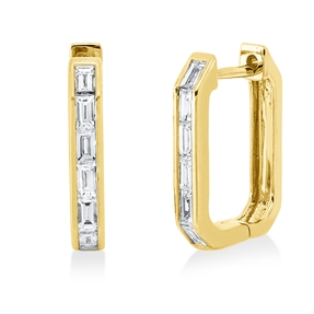 Creolen aus 750 Gelbgold 12 Diamanten Baguette-Schliff 0,6ct TW-SI 16,4x2,8mm