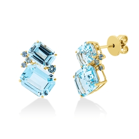 Ohrstecker aus 750 Gold Gelbgold 12 Saphire 12,42ct blau 17,5x13,2mm